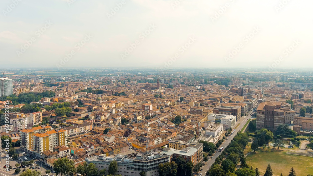 Piacenza, Italy. Historical city center. Summer day, Aerial View