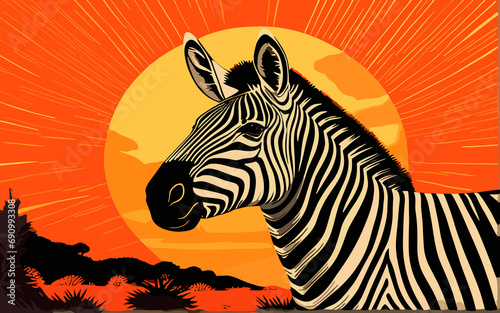 Art life of zebra in nature  block print style ai generate