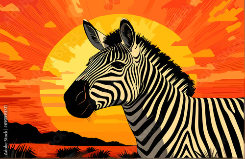 Art life of zebra in nature  block print style ai generate