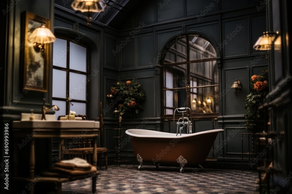 Fototapeta premium Luxury vintage elegant dark bathroom