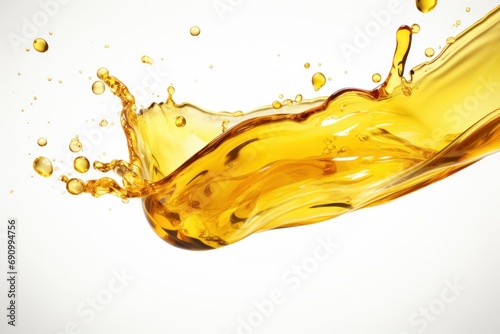 Realistic oil or juice liquid splash, beverage swirl with transparent wave flow. Golden oil, honey or sugar syrup wave spill with drops splatter in splash for sweet candy flow
