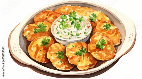 Delicious Belarusian Draniki Potato Pancakes on White Background AI Generated