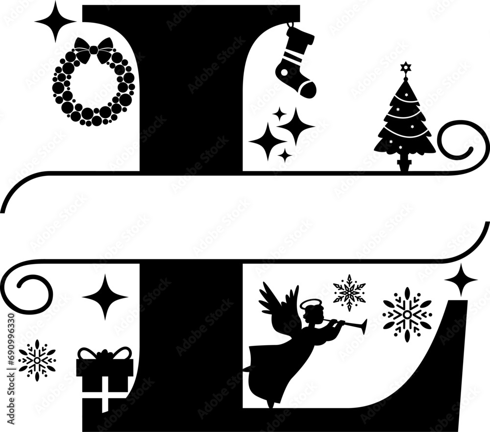 Fototapeta premium Letter L, Christmas Split Alphabet, Christmas Monogram, Christmas Letters