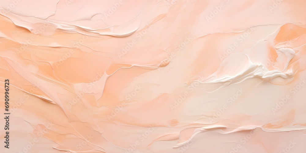 Fototapeta premium The texture of oil paint from a brush on canvas, the color peach fuzz, textured background.
