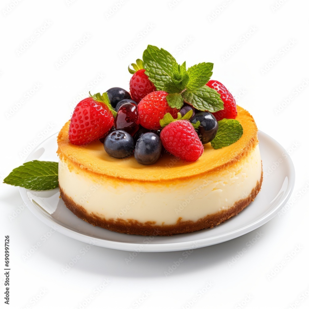 Delicious American New York-Style Cheesecake on White Background AI Generated Delicious American New York-Style Cheesecake on White Background AI Generated