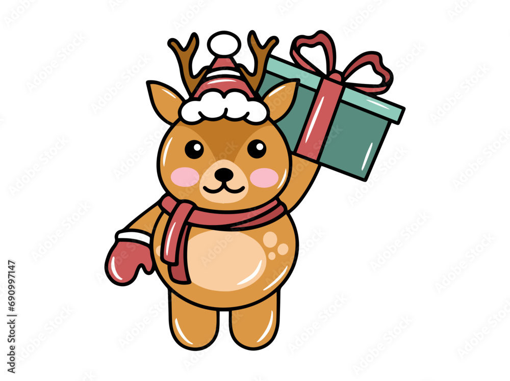 Fototapeta premium Deer Cartoon for Christmas Day 