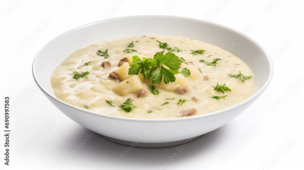Creamy Potato Soup in a Bowl on White Background AI Generated