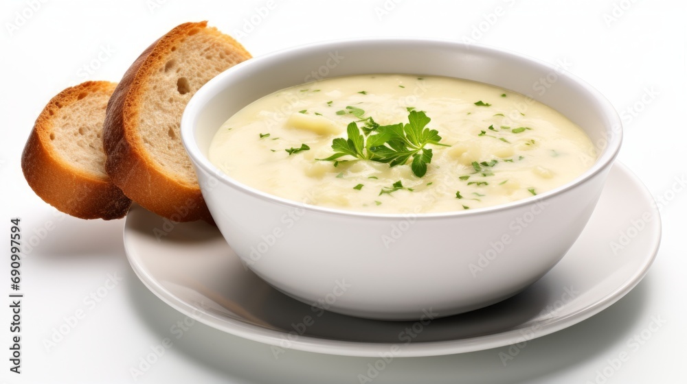 Creamy Potato Soup in a Bowl on White Background AI Generated