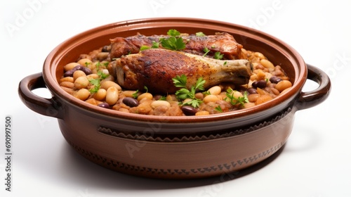 Delicious French Cassoulet with Beans and Duck on White Background AI Generated