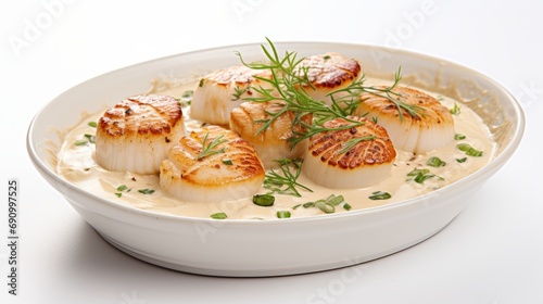 Delicious French Coquilles Saint-Jacques Scallops in Creamy Sauce AI Generated