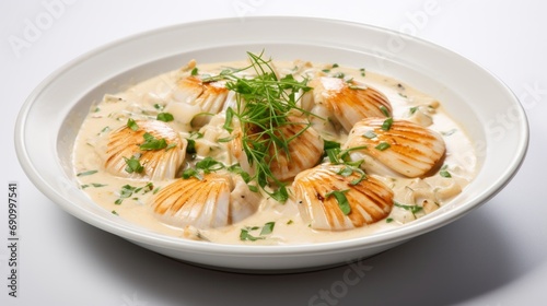 Delicious French Coquilles Saint-Jacques Scallops in Creamy Sauce AI Generated