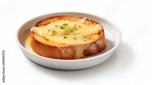 Delicious French Onion Soup with Cheese Crouton on White Background AI Generated