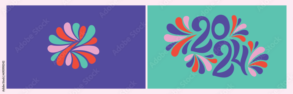 Happy new year 2024 vector set. Handwritten lettering text design with modern unique and creative concept. Colorful bright design, trendy style, 2024 calendar. Icon or poster idea. Happy new year 2024 vector set. Handwritten lettering text design with modern unique and creative concept. Colorful bright design, trendy style, 2024 calendar. Icon or poster idea.