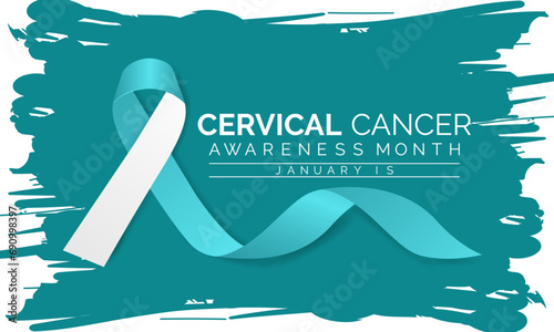 Vector illustration on the theme of Cervical Cancer awareness month observed each year during January. Banner, poster, card, background and realistic ribbon  design.
