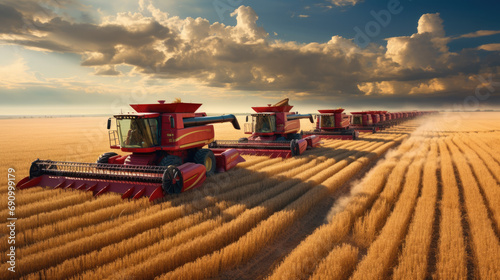 ?ombine harvester harvesting wheat from the field photo