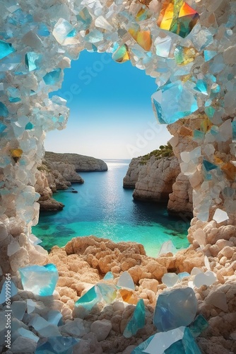 Crystal archway framing a secluded cove with turquoise waters Fototapet