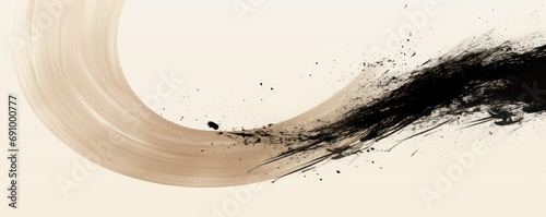Black ink brush stroke on beige paper background. 