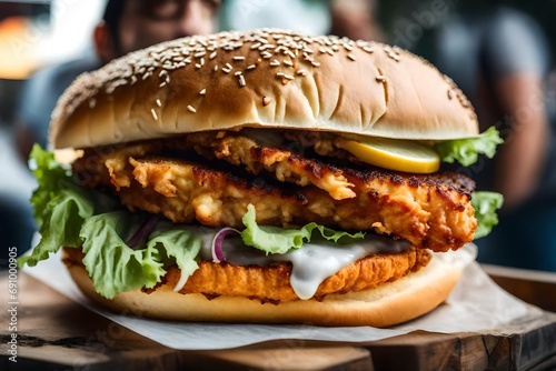 Deep-fried fish sandwich outside, fishburger from a German street cart photo