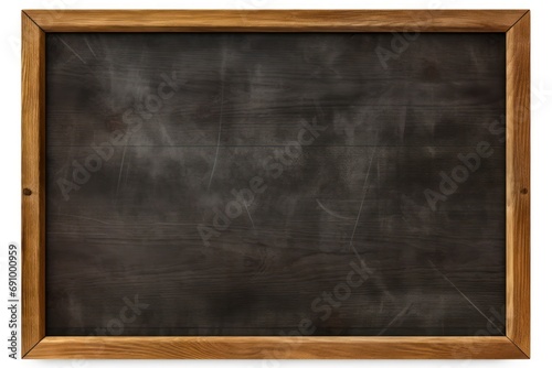 Blank blackboard in wooden frame isolated on transparent or white background photo