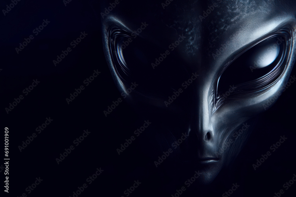 The mesmerizing eyes of an alien on dark background. ai generative The mesmerizing eyes of an alien on dark background. ai generative