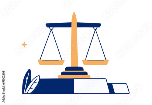 Balance, emblem of justice, flat vector illustration.