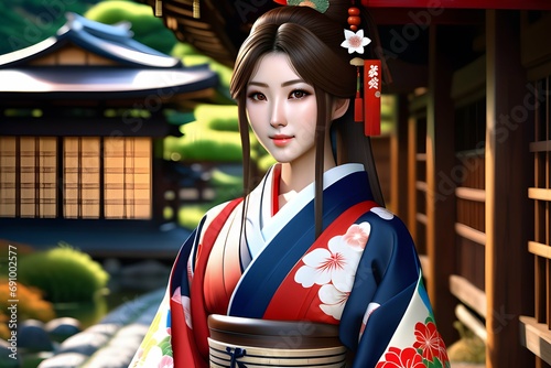 A pretty Japanese woman in her 20s wearing traditional clothing. Generative AI