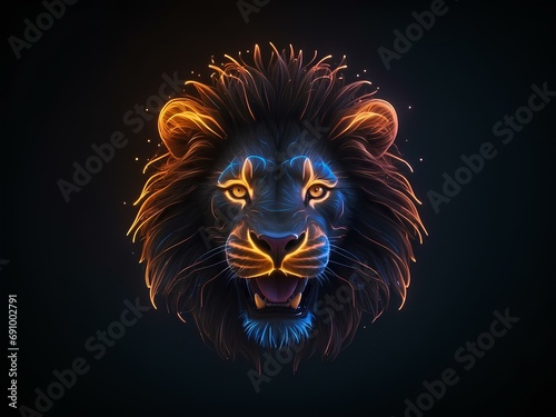 transparent glowing lion face  glowing lines  black background  for design  isolated