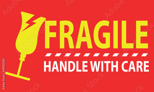 Fragile handle with care sticker, fragile label with broken glass symbol vector.