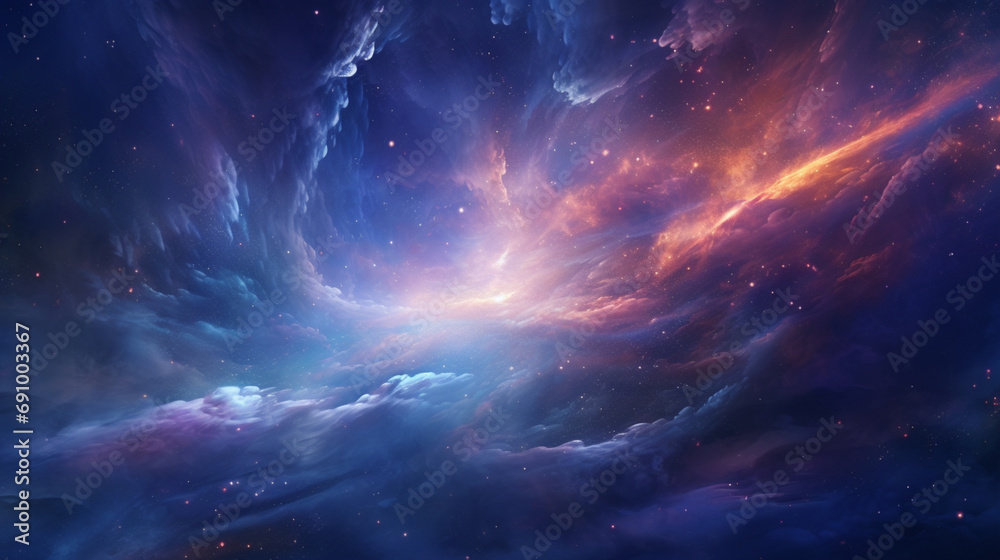 渦巻く銀河と宇宙の暗黒物質の力とエネルギー、輝く星の幻想的な背景GenerativeAI