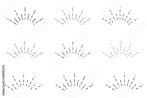 Doodle radial line rays. Hand drawn round corner shine. Sunburst sparkle element. Sun burst doodle icon. Explosion frame. Idea and exclamation symbol. Vector illustration isolated on white background. photo