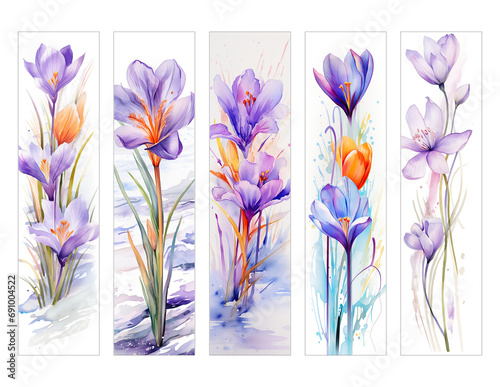 Beautiful bookmarks for book lovers, set of 5, decorative design, size of bookmarks 4,5cm x 18cm, illistration, PNG, love to read, Spring flower bookmark