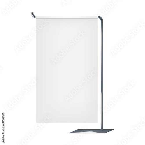Table counter banner stand, countertop vertical poster display on metal signholder pole and base vector mockup. Tabletop sign mock-up. Template for design