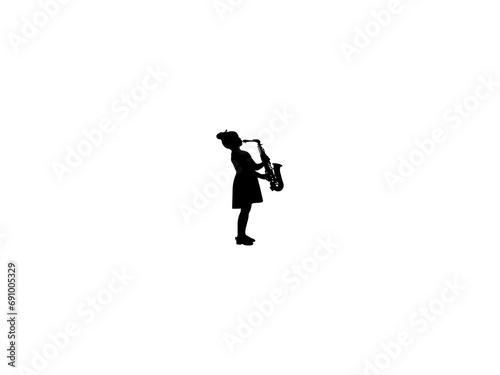 Girl Saxophone Player icon vector. Saxophone Player vector design and illustration. Girl Saxophone Player silhouette isolated white background