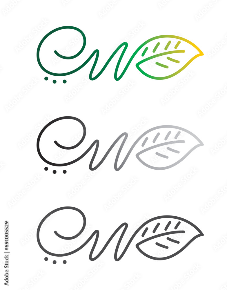 Obraz premium Green Signature Vine Like Form with a Green Leaf at One End Vector Logo Art