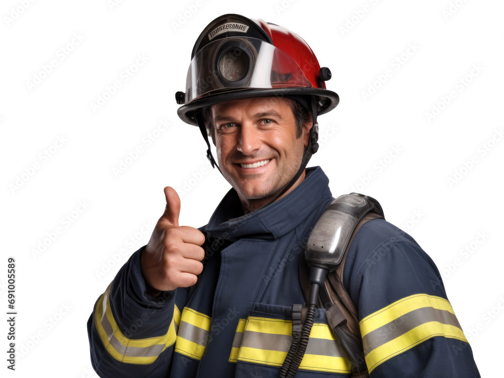 Fototapeta premium portrait of a firefighter in uniform isolated on transparent background