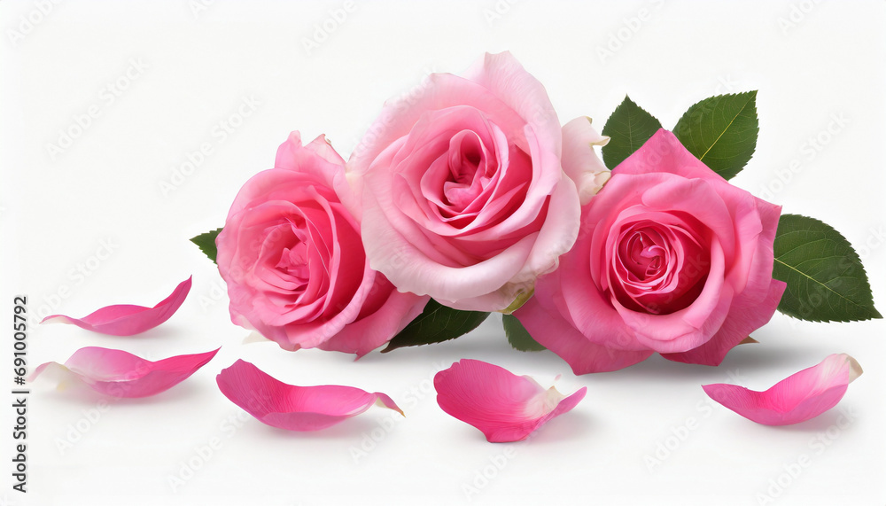 Light pink rose flower and petals on laying white background Light pink rose flower and petals on laying white background