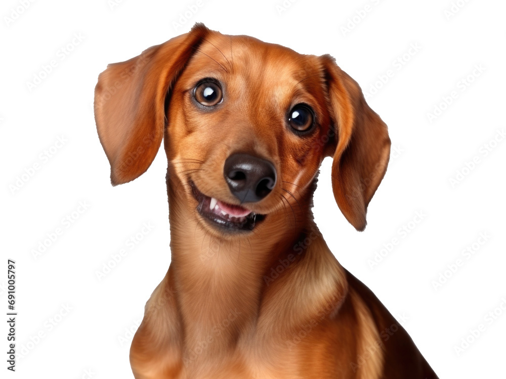 Cute playful dog looking happy isolated on transparent background. dachshund young dog posing