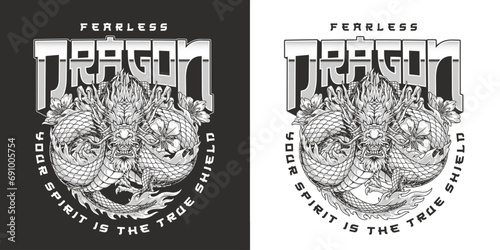 Fearless warrior dragon monochrome sticker