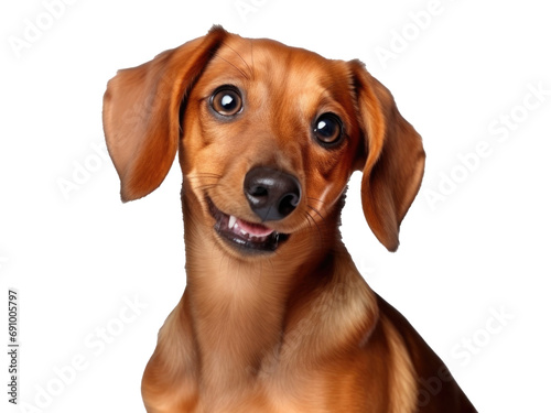 Cute playful dog looking happy isolated on transparent background. dachshund young dog posing © Denis