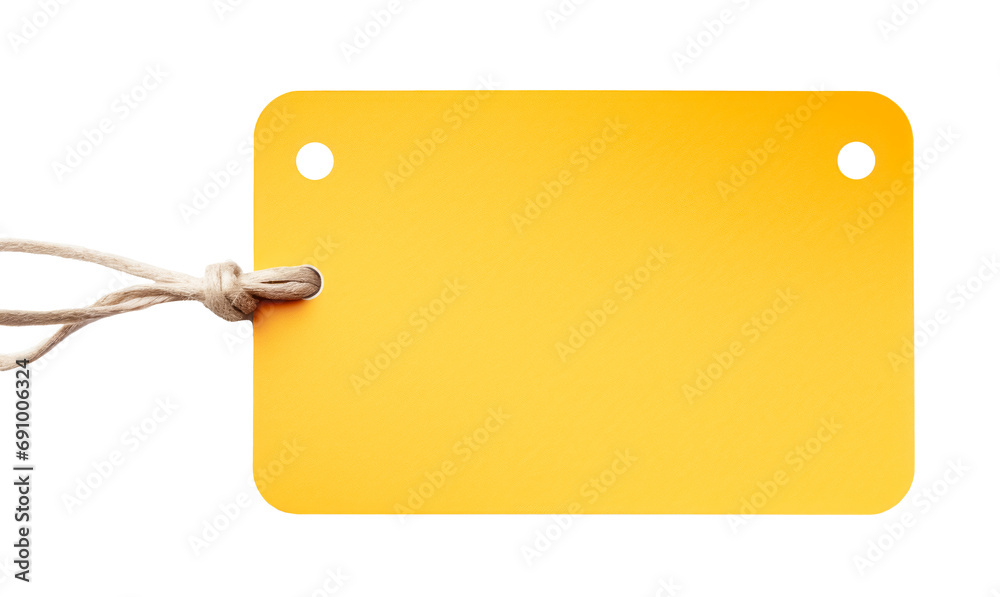 Blank yellow paper price tag with string isolated on a transparent