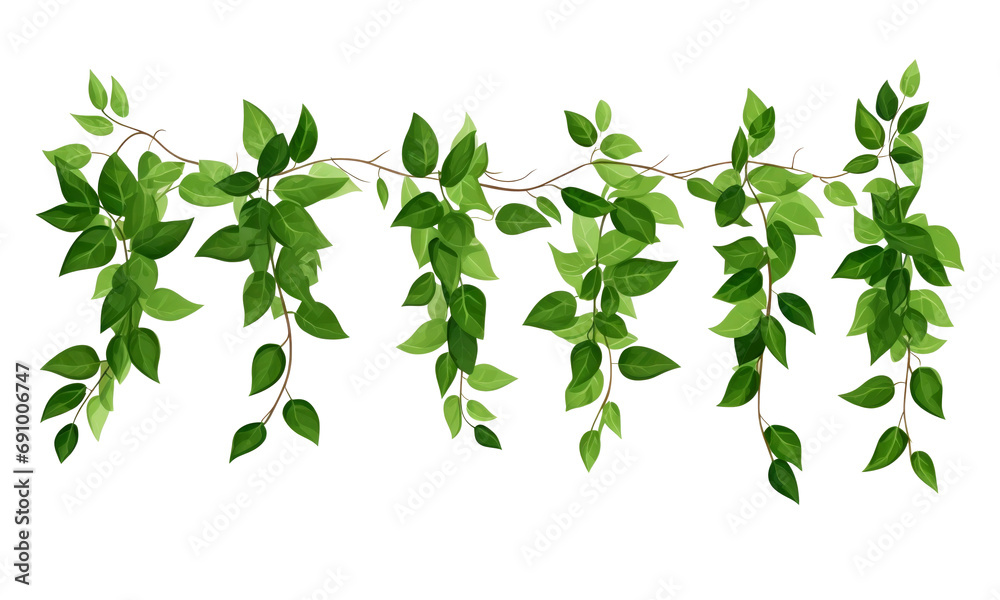 Green leaves in natural line garland isolated on transparent background Green leaves in natural line garland isolated on transparent background