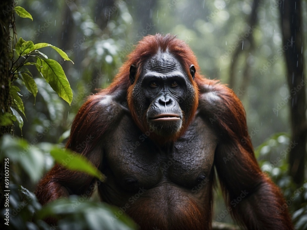 Rare orang utan sighting in the middle of a rain forest Rare orang utan sighting in the middle of a rain forest