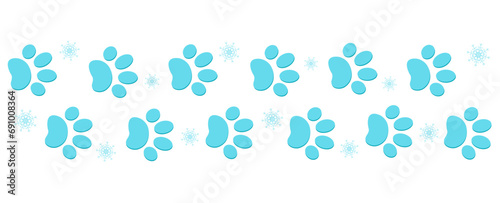Winter snowy paw prints dog footpath banner divider border