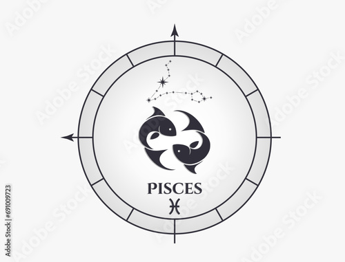 pisces zodiac sign and constellation. astrology and horoscope symbol. vector image