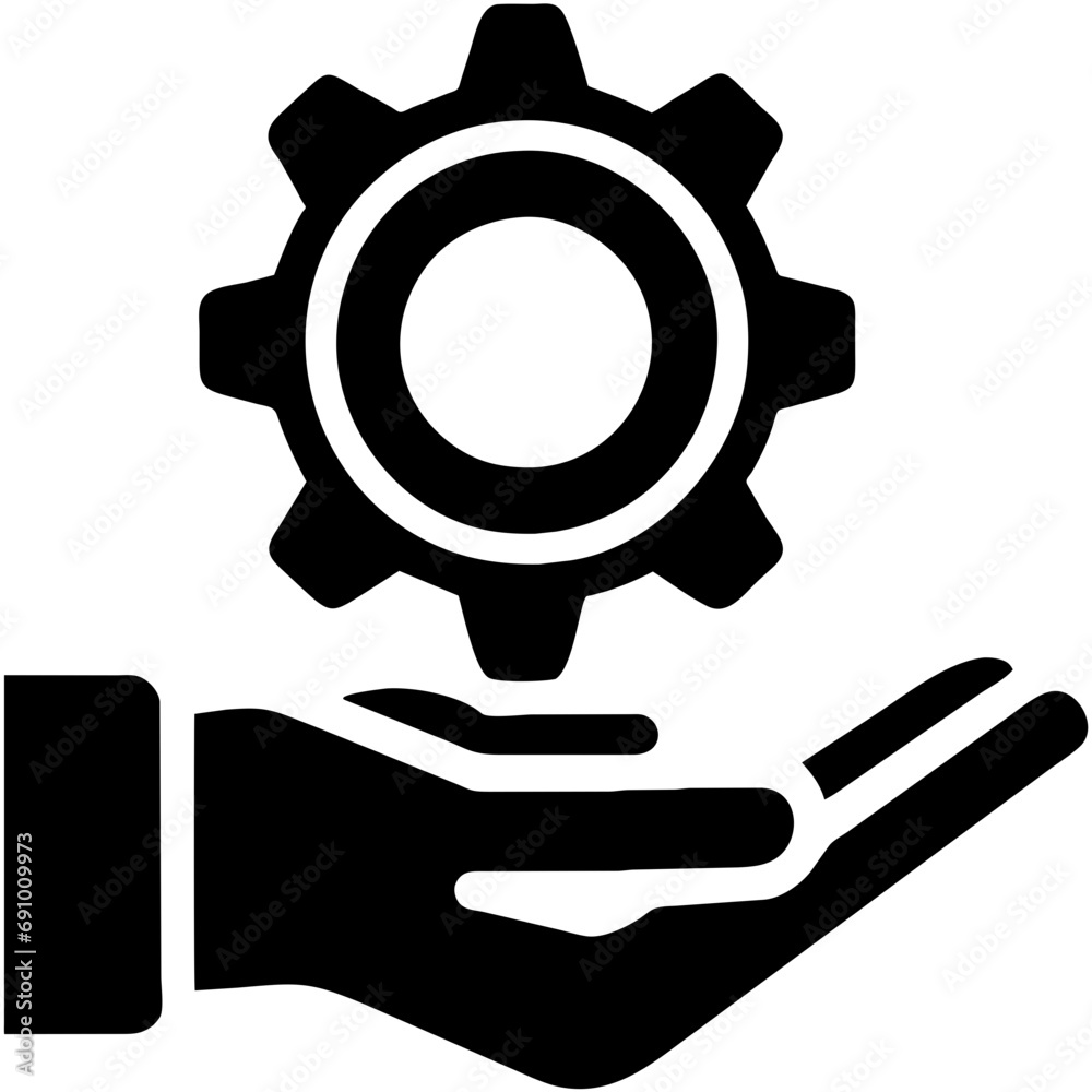 Mechanical hand holding a gear Mechanical hand holding a gear