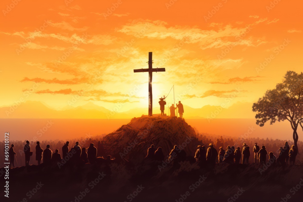 Easter sunrise service isolated on white background