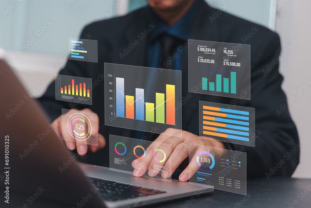 Dashboard performance metric progress optimization KPI and analysis data management system graph report financial and information marketing platform - obrazy, fototapety, plakaty 