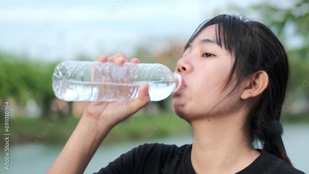 Drinking water, fitness and exercise woman after sports run and training in nature. Workout, hiking and walking challenge. Drinking water, fitness and exercise woman after sports run and training in nature. Workout, hiking and walking challenge.
