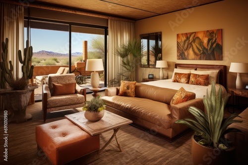 Desert Mirage Suite: Warm earth tones, cacti decor