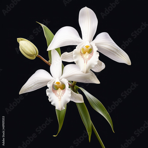 beautiful white orchid on black background